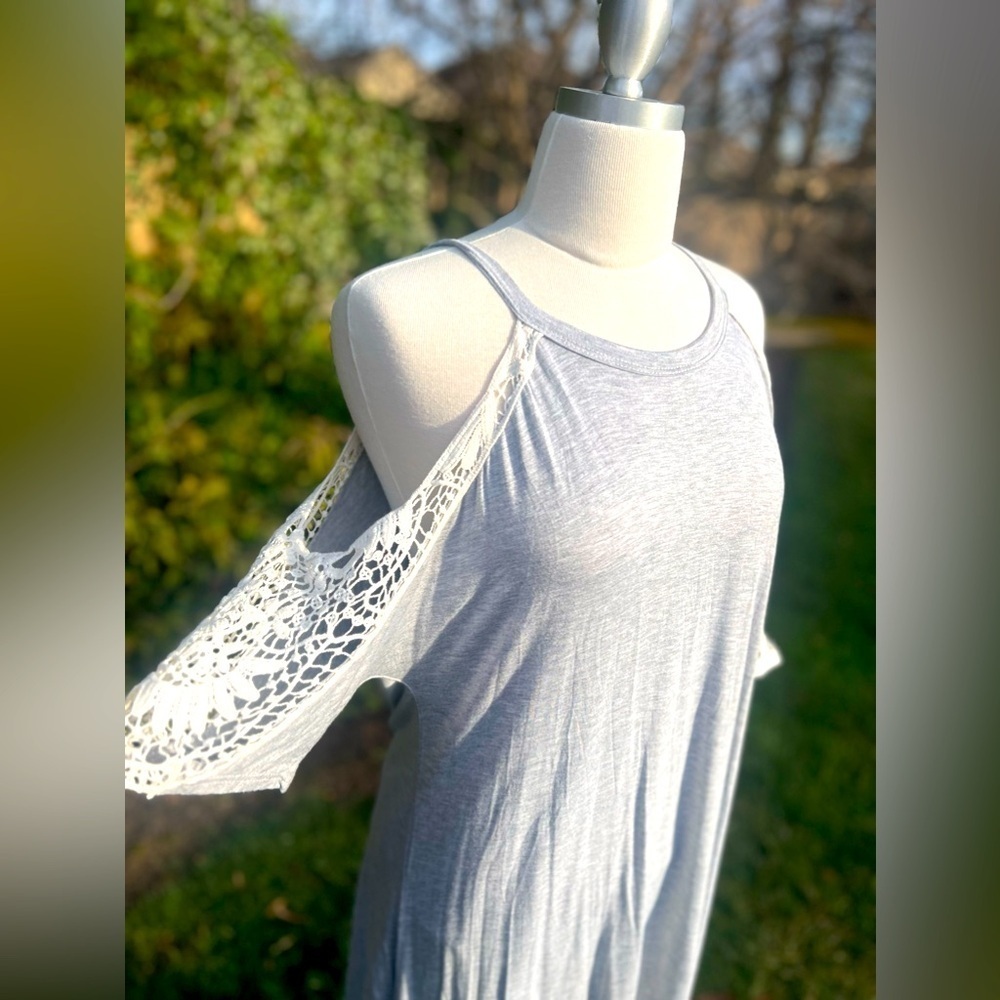 NWT- Light Gray Sleeveless Dress with Lace Detail